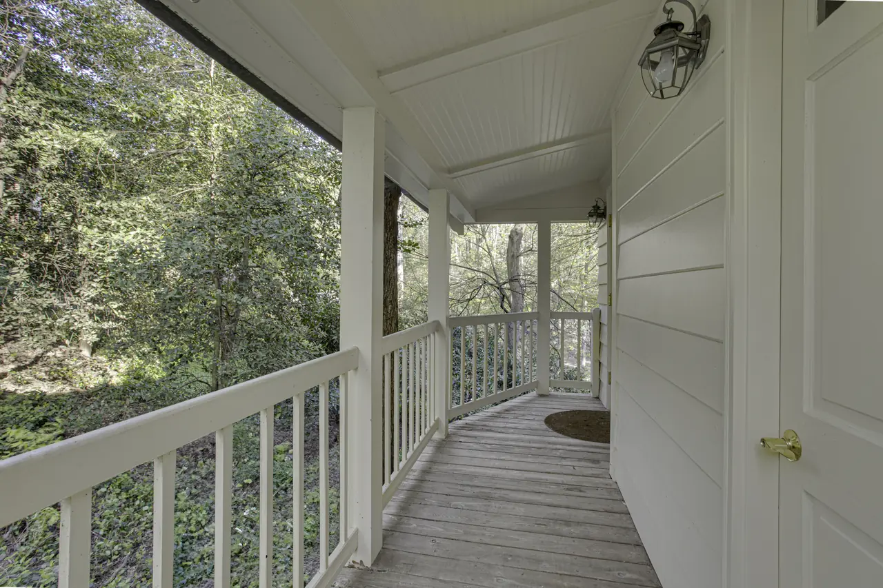 Covered timber veranda looking into the trees